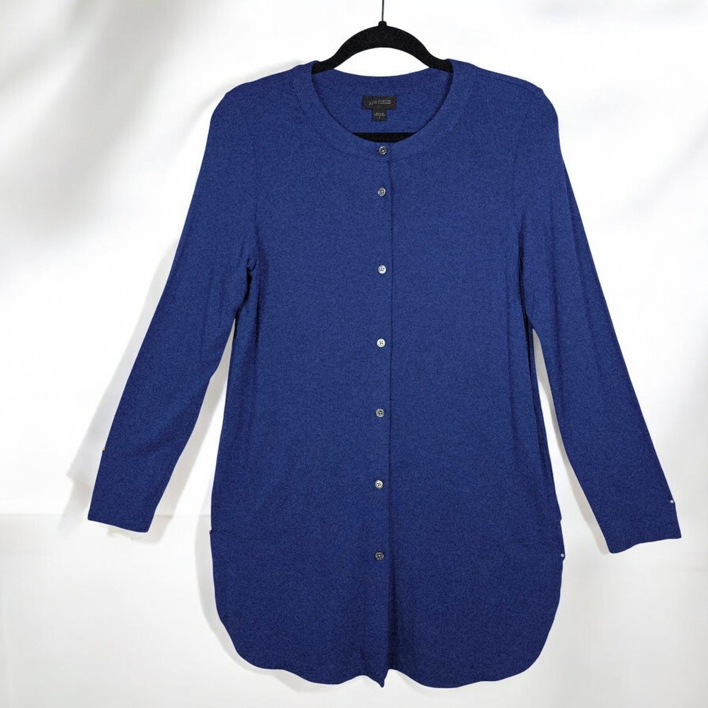 J Jill Wearever Collection Long Cardigan Woman Small Blue Button‎ Front Pockets
